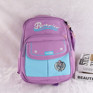 China factory purple polyester waterproof children school bag backpack