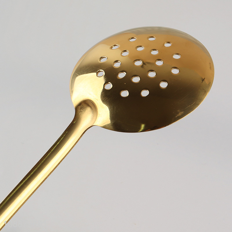 High quality golden kitchen utensils slotted ladle for kitchen utensils