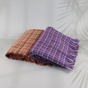 Hot selling women's <em>scarf</em> winter soft check pattern <em>scarf</em> with fringes