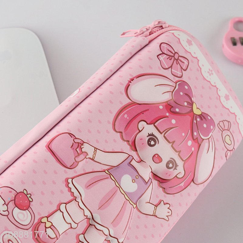 Yiwu factory girls pink stationery pencil case with coded lock