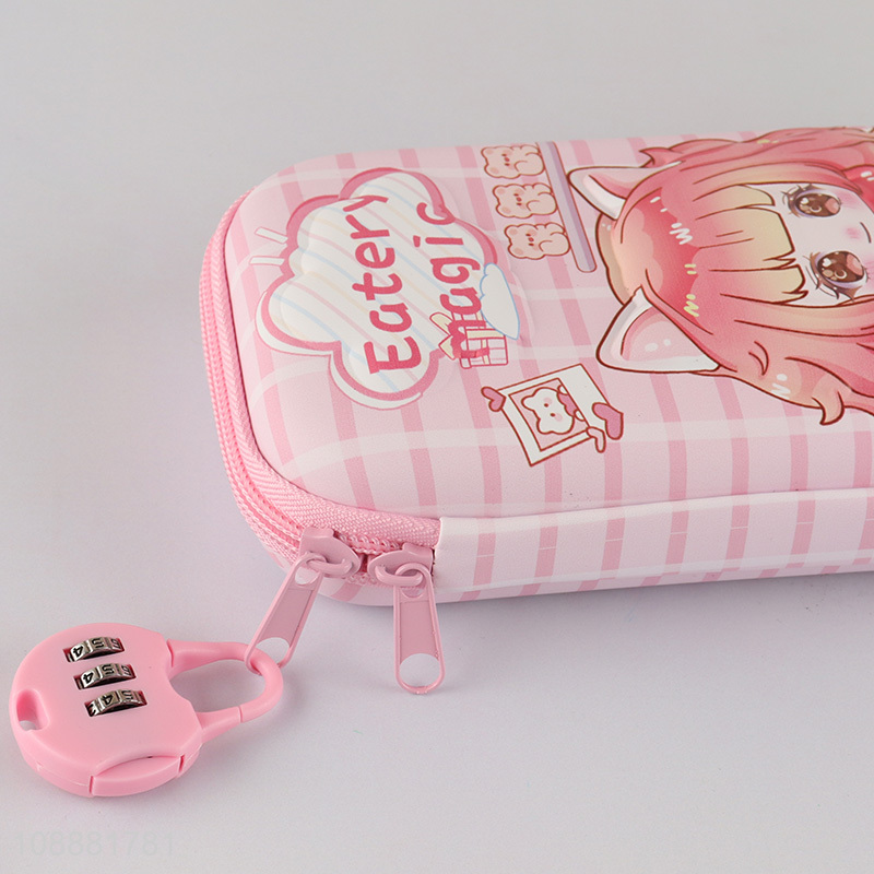 Hot items girls pink coded lock pencil case with zipper