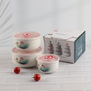 Wholesale 3-Piece Porcelain Food Storage Containers Ceramic Bowl Set with Lid