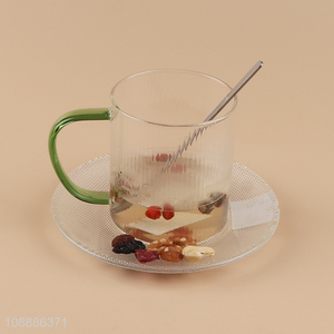 China factory clear unbreakable glass water cup drinking cup with handle