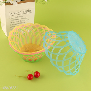 Hot selling 4pcs colorful plastic fruit baskets hollow fruit bowls