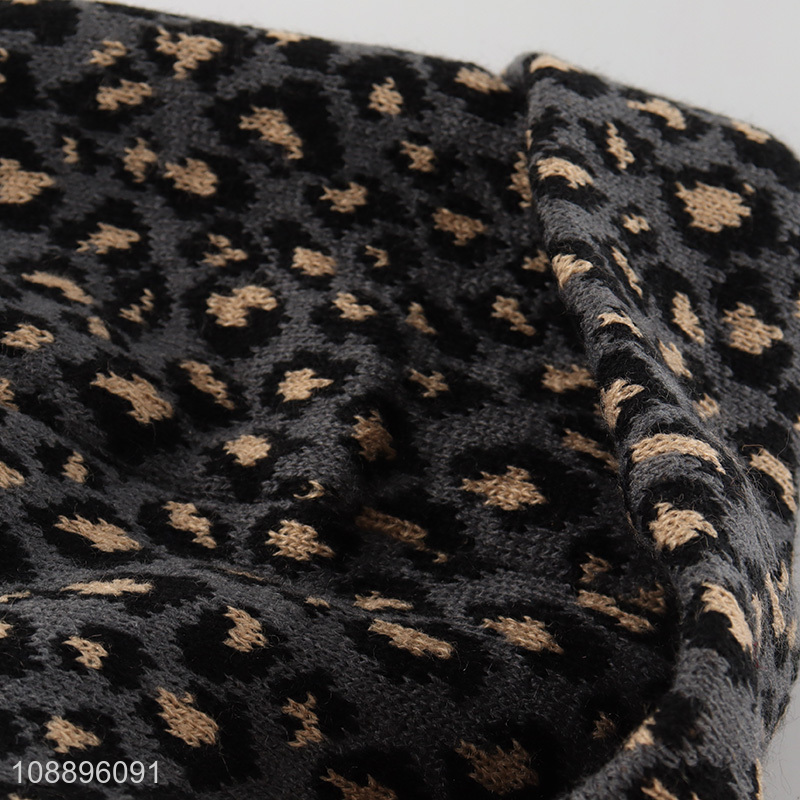 Good quality winter warm hat leopard pattern knitted beanie hat