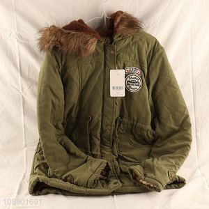 Wholesale women's winter sherpa fleece parka jacket with faux fur hood