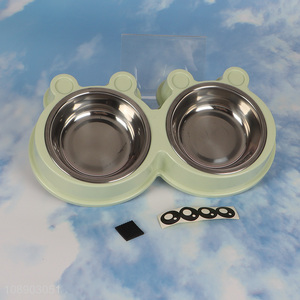 Hot selling frog shape  2-in-1 plastic <em>bowl</em> & stainless steel <em>bowl</em>