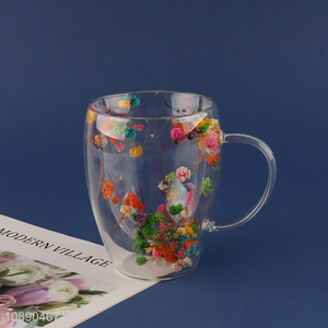 China imports double wall <em>glass</em> coffee mug flower coffee <em>cup</em> with handle