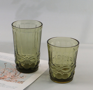 Popular products embossed <em>glass</em> unbreakable <em>glass</em> water <em>cup</em> drinking <em>cup</em>