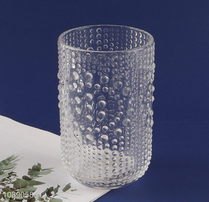 Factory wholesale clear embossed <em>glass</em> water <em>cup</em> drinking <em>cup</em>