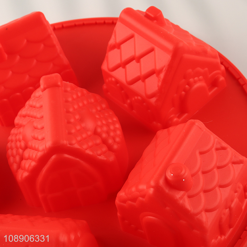 High quality 6-cavity heat resistant house shape silicone cake molds