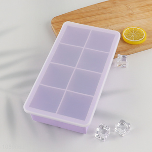 Hot selling 8-cavity food grade silicone ice cube tray with lid