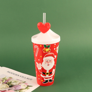 Hot Sale 500ml Reusable Christmas Plastic Cup with Lid & Straw