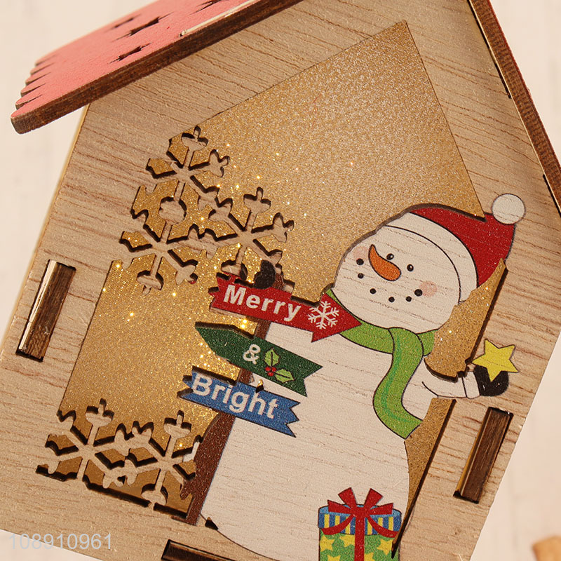 Hot Sale Led Light Wooden House Ornament Xmas Tree Hanging Decorations