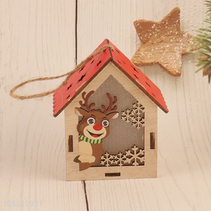 New Product Christmas Led Light Wooden House Christmas Tree Ornaments