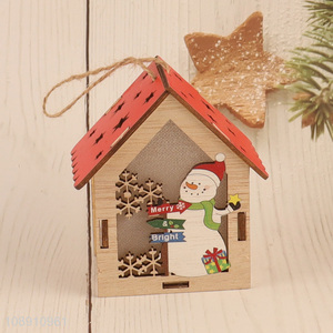 Hot Sale Led Light Wooden House Ornament Xmas Tree Hanging Decorations