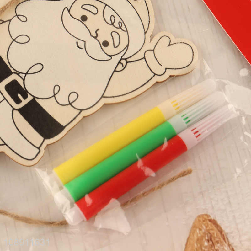 Factory Supply DIY Coloring Wooden Santa Claus Pendants Holiday Ornaments