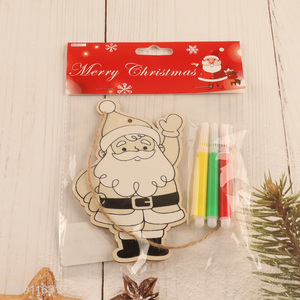 Factory Supply DIY Coloring Wooden Santa Claus Pendants Holiday Ornaments