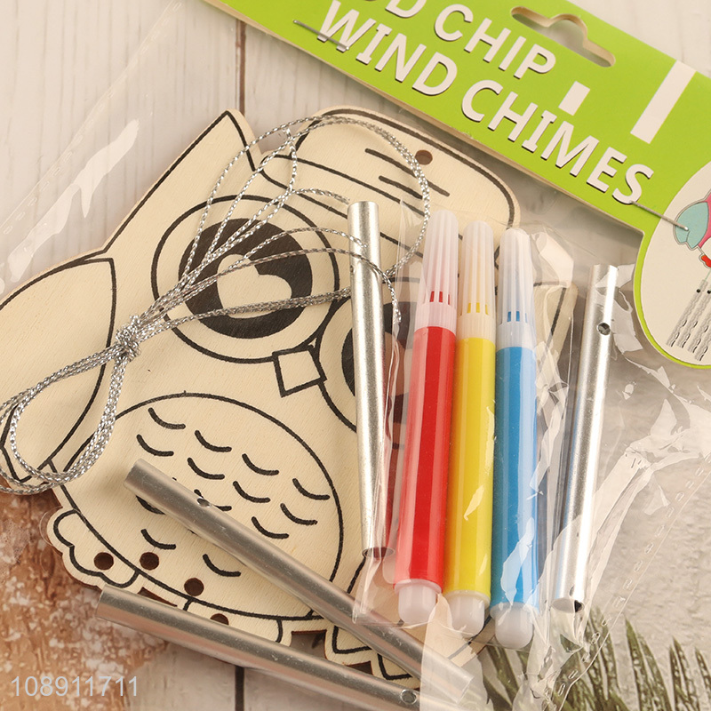 Wholesale Owl Wind Chime Kit DIY Painting Wooden Craft for Boys Girls