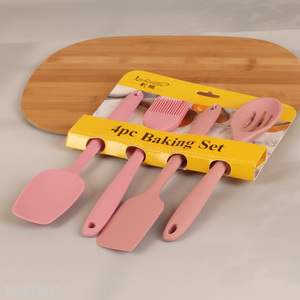 New product 4pcs pink silicone kitchen baking tool set butter spatula oil brush set