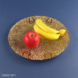 New arrival golden round food plate fruits plate for decoration