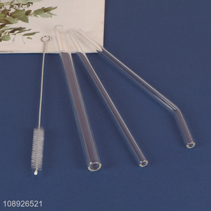 Good Quality 3+1 Reusable Glass Drinking Straws with Cleaning Brush