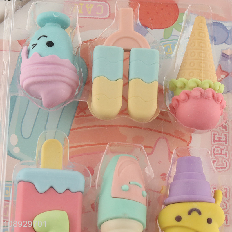 Factory supply cartoon ice cream series students stationery eraser set