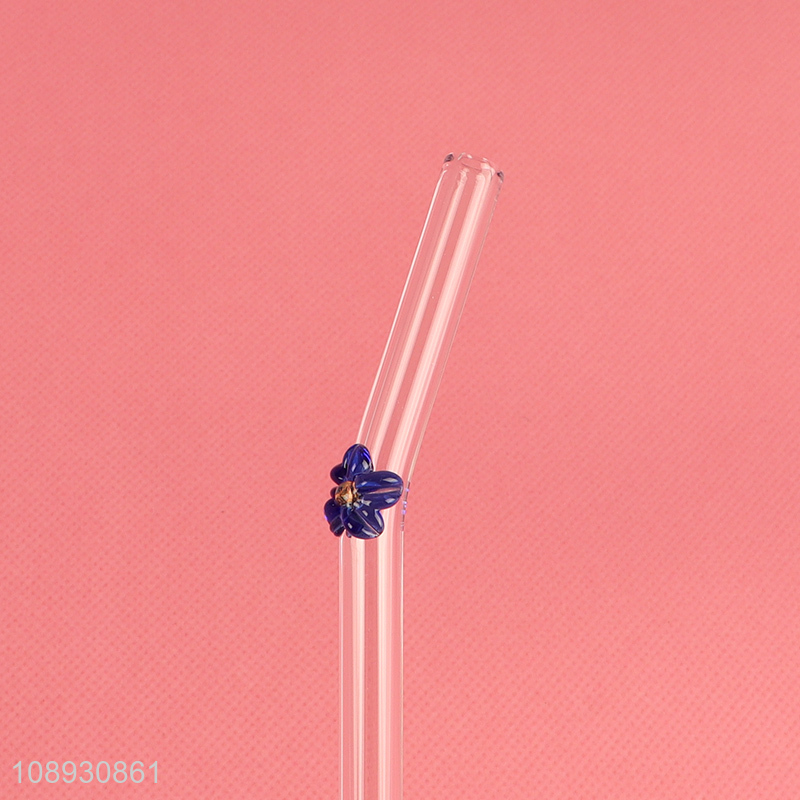 Good Quality 4+1 Reusable Flower Design Bent Glass Straws for Coffee