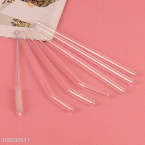 Wholesale 6+1 Clear Bent Straight Glass Straws with Cleaning Brush