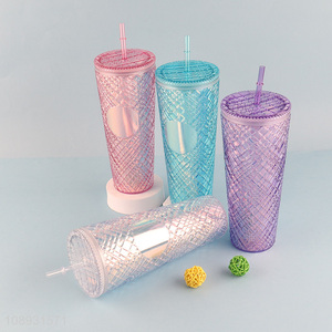 Hot selling multicolor plastic water cup <em>straw</em> cup with light