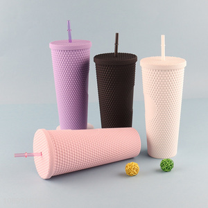 Online wholesale plastic <em>straw</em> cup 750ml water cup with lid