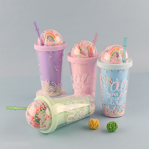 Good selling double wall plastic <em>straw</em> water cup drinking cup