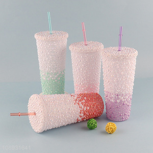 China factory creative pearl <em>straw</em> cup water cup for sale