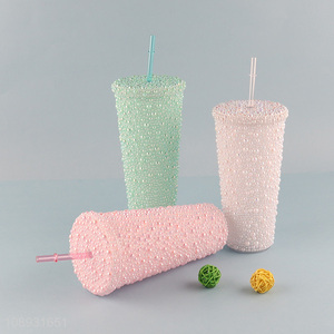 Most popular multicolor plastic water cup with lid and <em>straw</em>