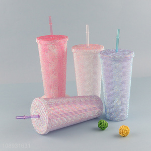 Good quality plastic <em>straw</em> cup water cup drinking cup with lid