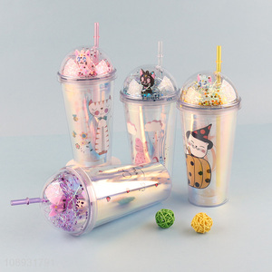 Factory price plastic <em>straw</em> water cup drinking cup with light