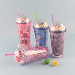 Best selling cartoon plastic <em>straw</em> water cup with light