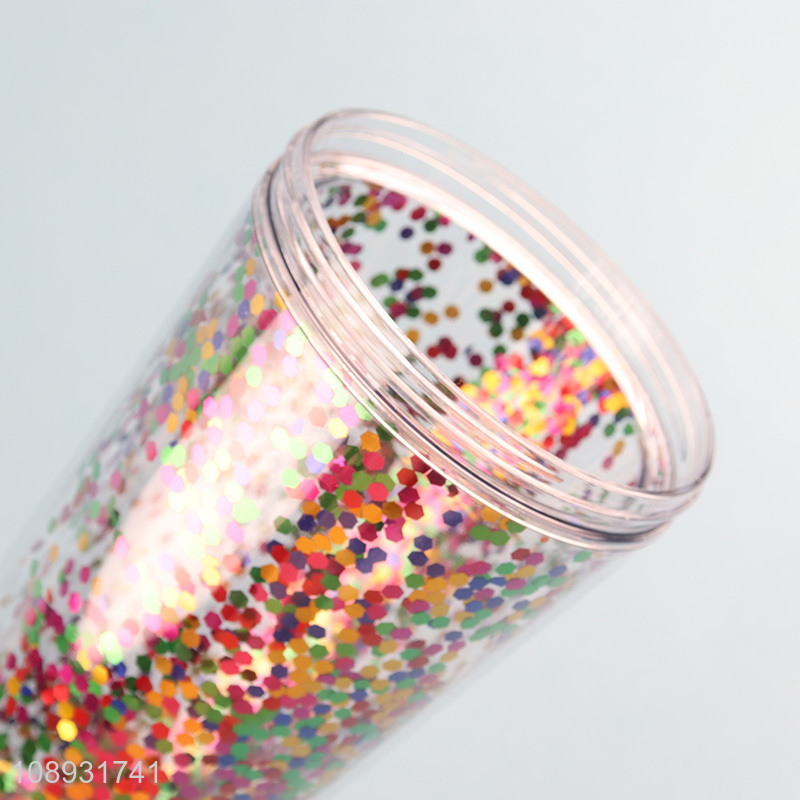 Good price glitter cat ear plastic water cup with straw