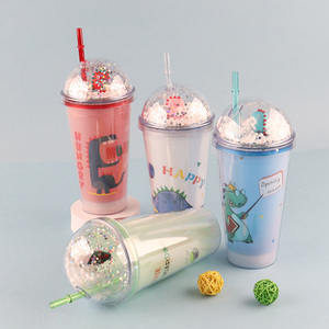 New product cartoon double-layer plastic <em>straw</em> water cup