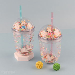 Online wholesale cartoon cute plastic <em>straw</em> water cup drinking cup with lid