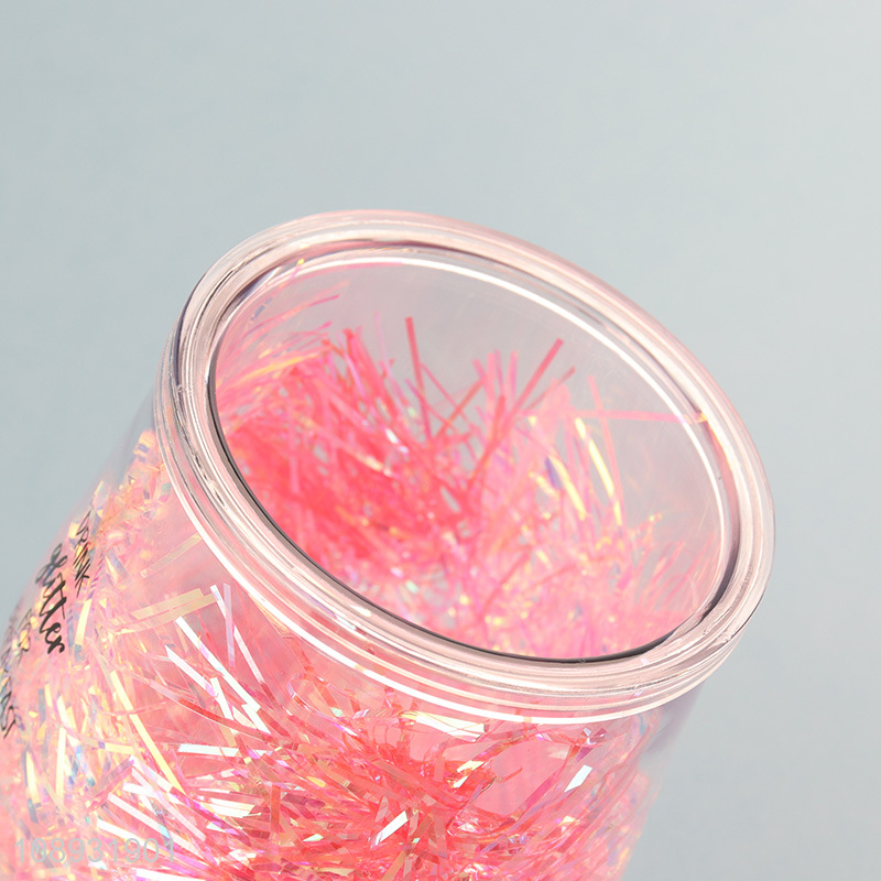 New arrival glitter double wall plastic water cup drinking cup with lid