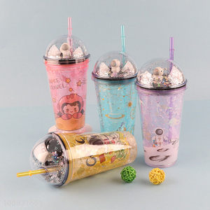 China wholesale cartoon light up plastic <em>straw</em> water cup with lid