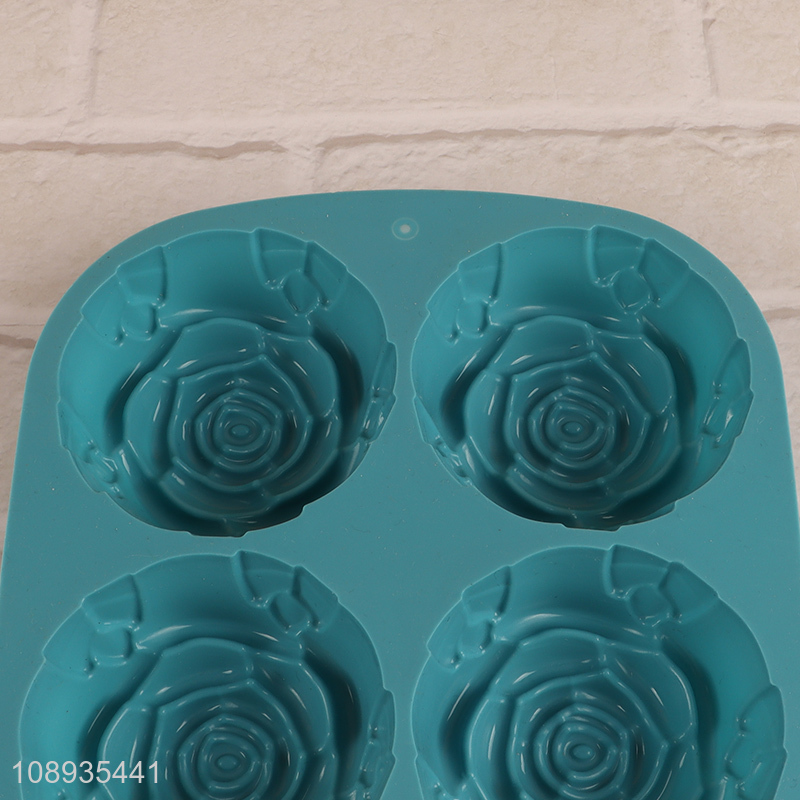 Hot Selling 6 Cavity Rose Flower Silicone Cake Molds for Soap Fondant