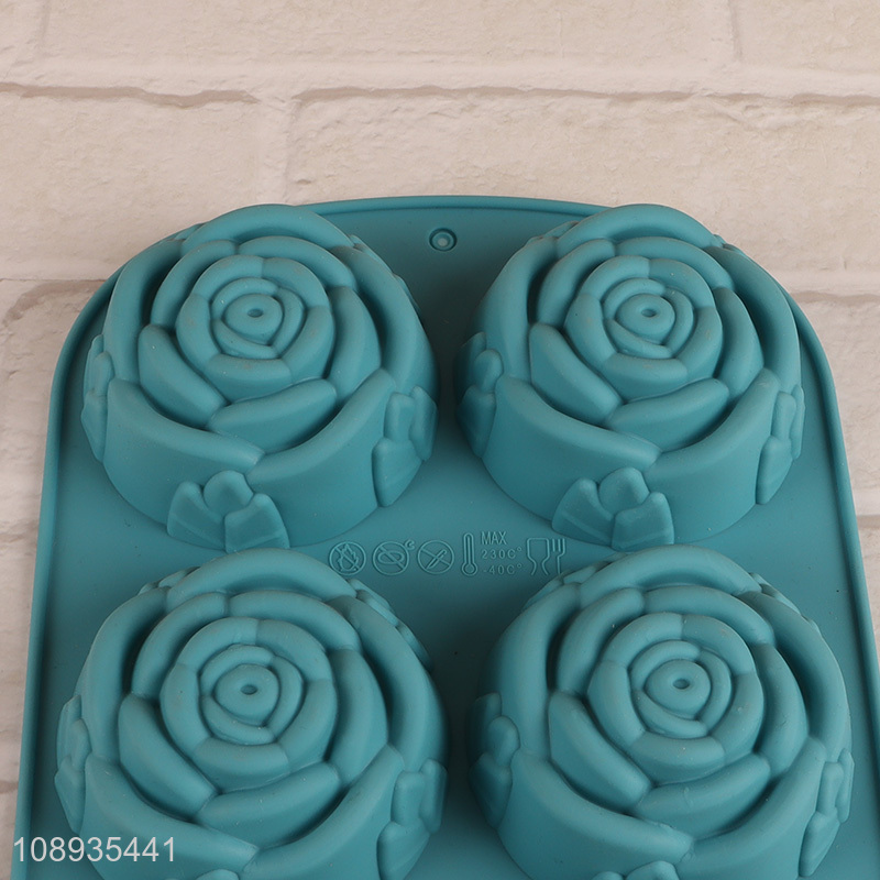 Hot Selling 6 Cavity Rose Flower Silicone Cake Molds for Soap Fondant