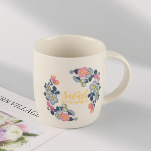 Hot selling ceramic flower pattern water cup drinking cup with handle