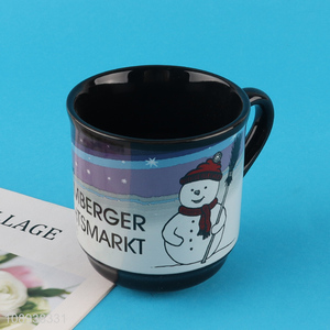 Low price snowman printed ceramic water cup drinking cup