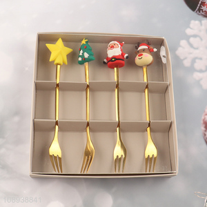 Low price 4pcs golden stainless steel christmas series cutlery fork