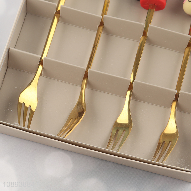 Low price 4pcs golden stainless steel christmas series cutlery fork