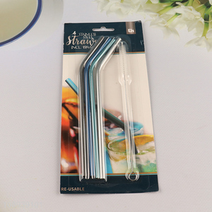 Yiwu market 4pcs stainless steel drinking <em>straw</em> with cleaning brush