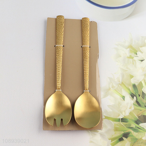 Most popular 2pcs golden tableware cutlery <em>spoon</em> set for sale